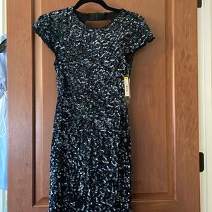 Alice + Olivia Open Back Sequin Dress in Navy Blue